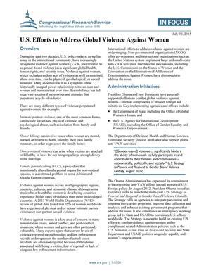 U.S. <b>Efforts to Address Global Violence Against Women</b> - UNT ...